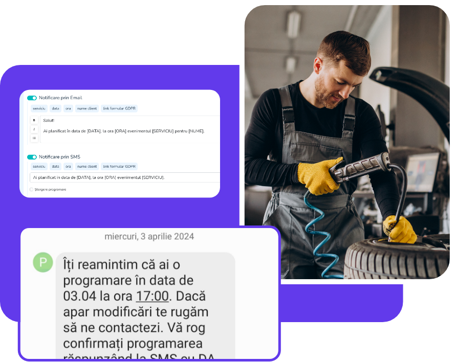 Service auto notificare sms si email